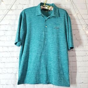 Greg Norman Teal Turquoise Mint Blue 3 Button Polo Collared Playdry Shirt Mens M